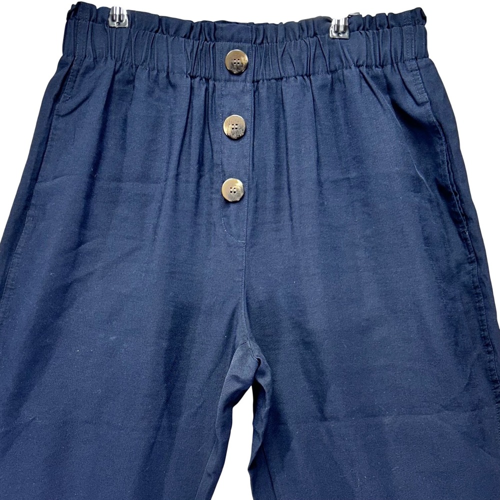 Zara Trousers Paperbag Waist Womens XL Navy Blue Minimalist Quiet Luxury